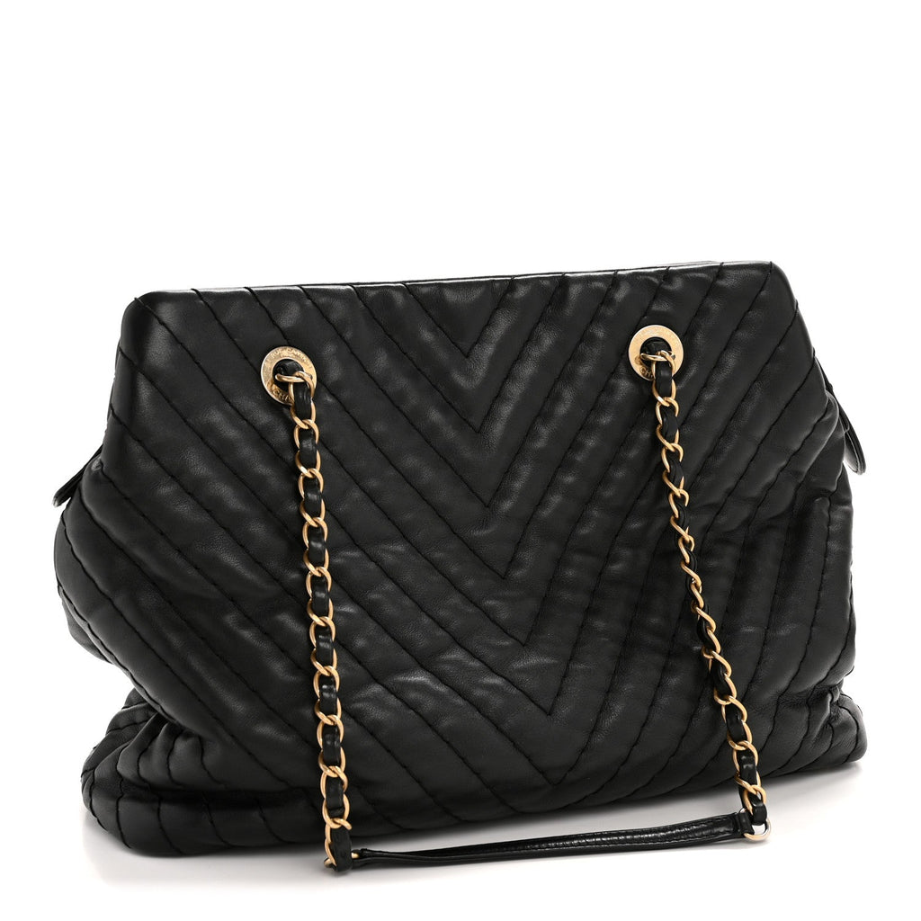 Chanel Calfskin Chevron Quilted Surpique Tote Black