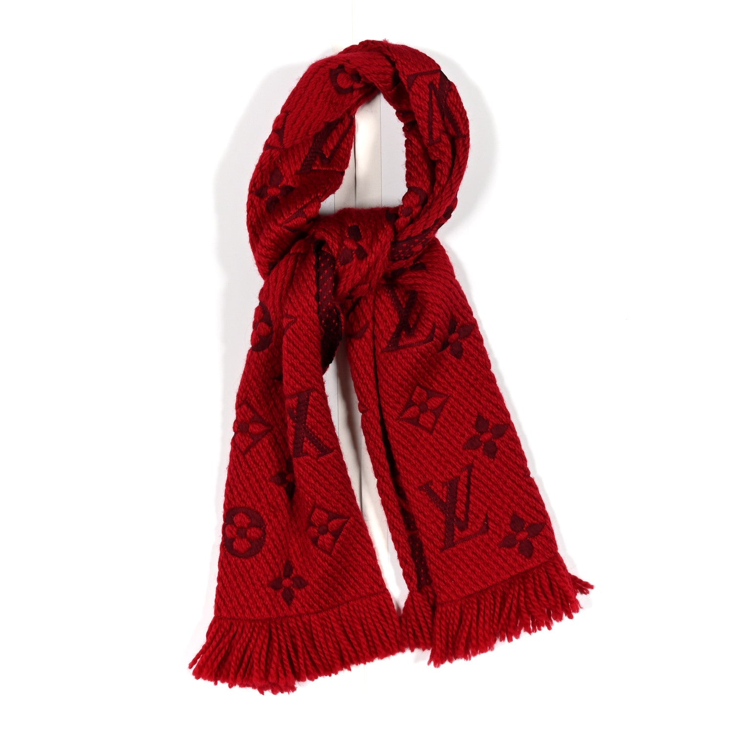 Louis Vuitton Wool Silk Logomania Scarf Rubis