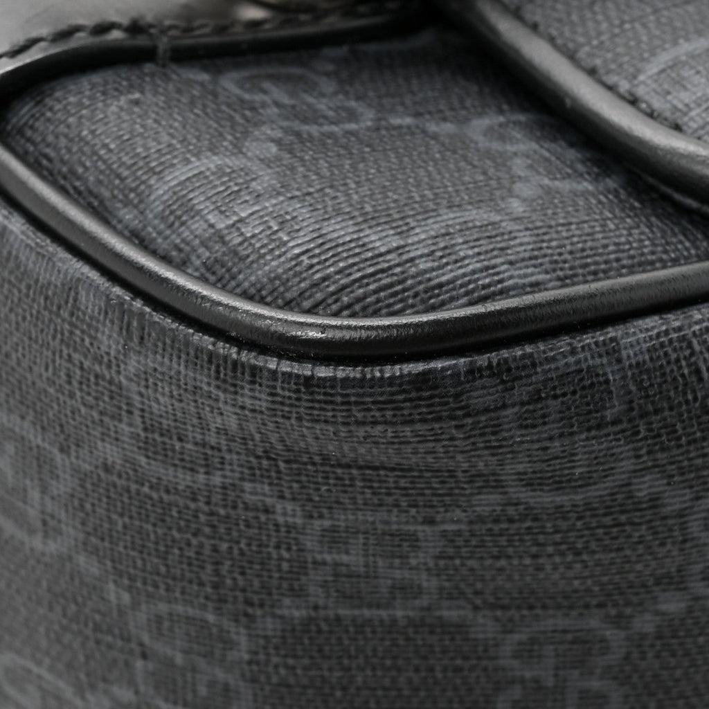 Gucci GG Supreme Monogram Textured Dollar Calfskin Retro Interlocking G Flap Messenger Bag Black