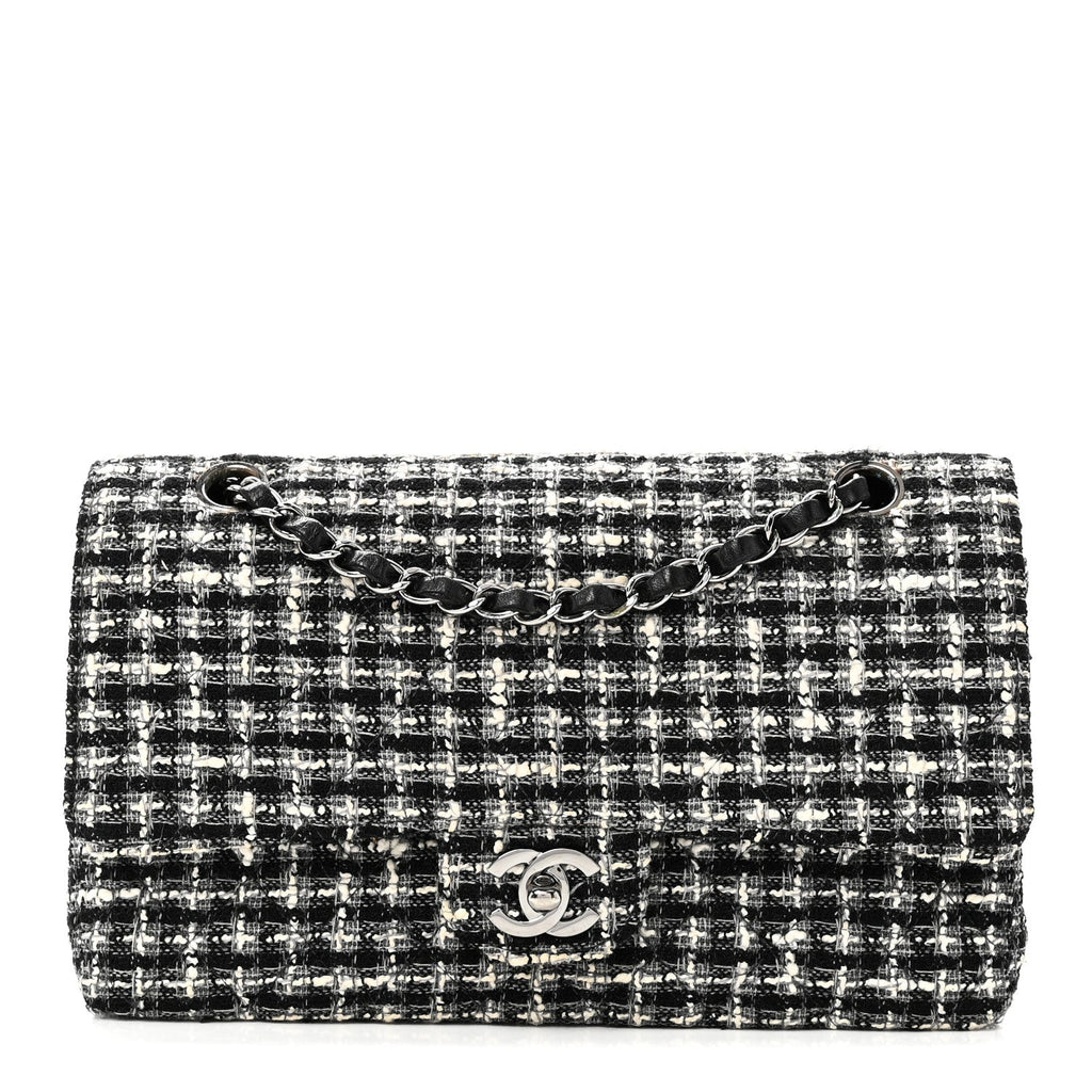 Chanel Tweed Quilted Medium Double Flap Black