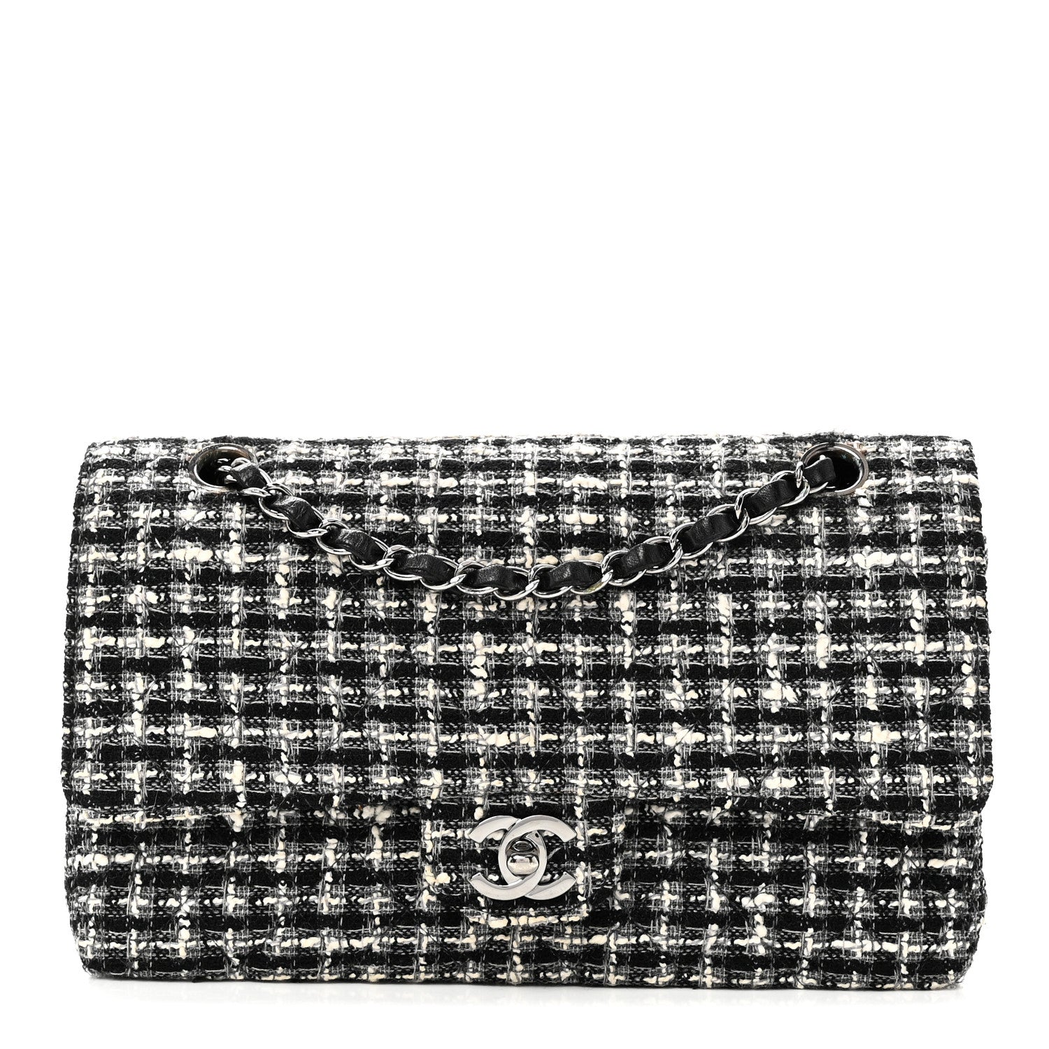 Chanel Tweed Quilted Medium Double Flap Black