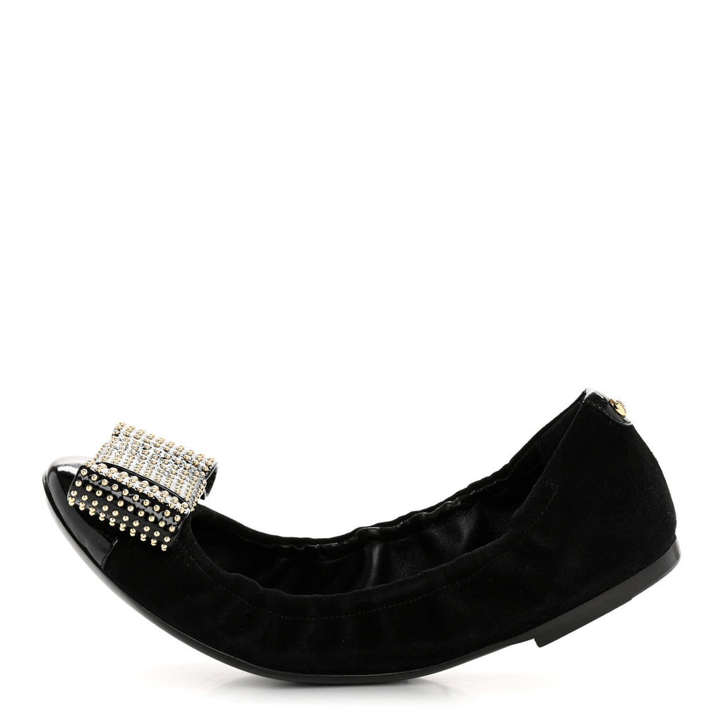 Louis Vuitton Suede Patent Studded Flirty Ballerina Bow Flats 39.5 Black