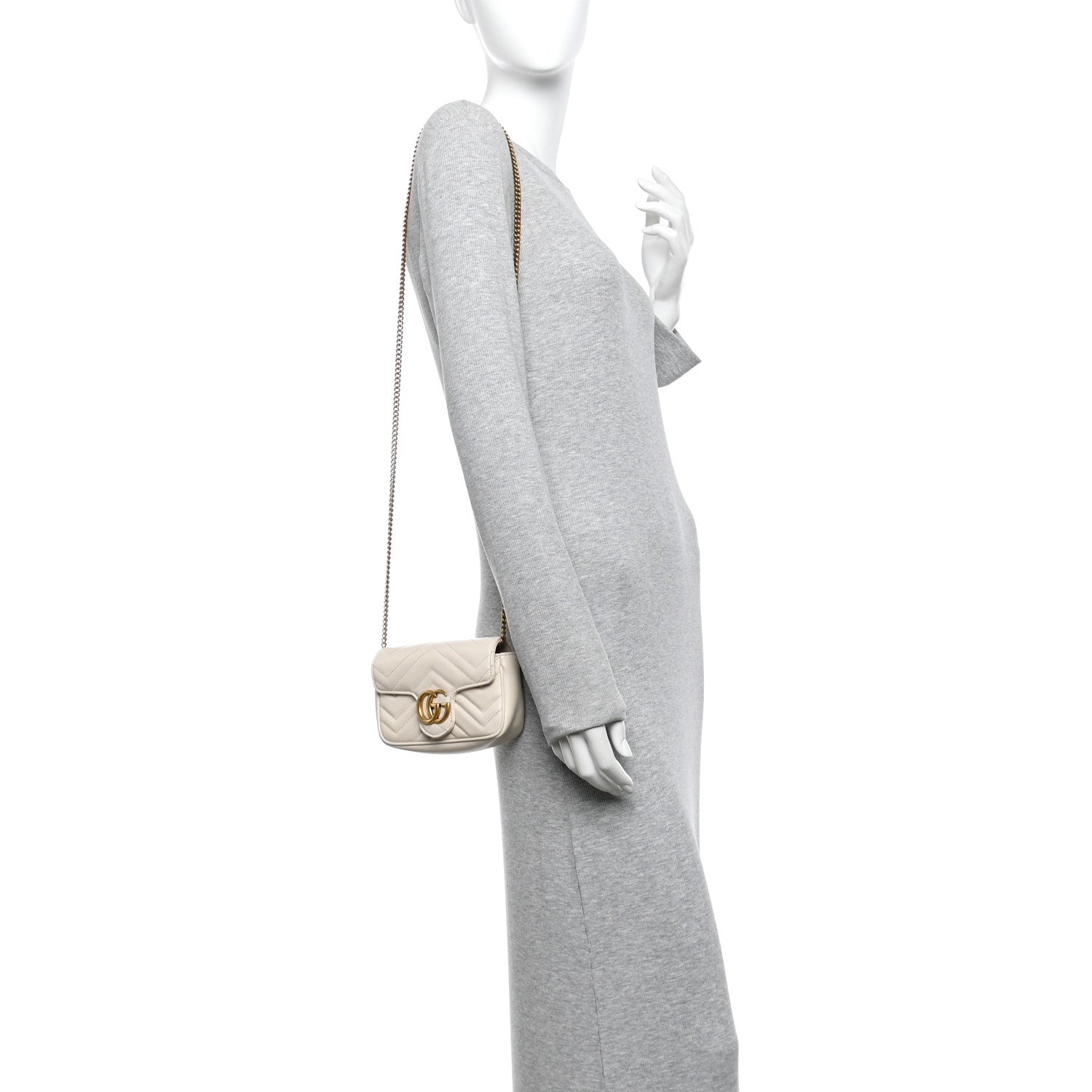Gucci Calfskin Matelasse Super Mini GG Marmont Shoulder Bag White