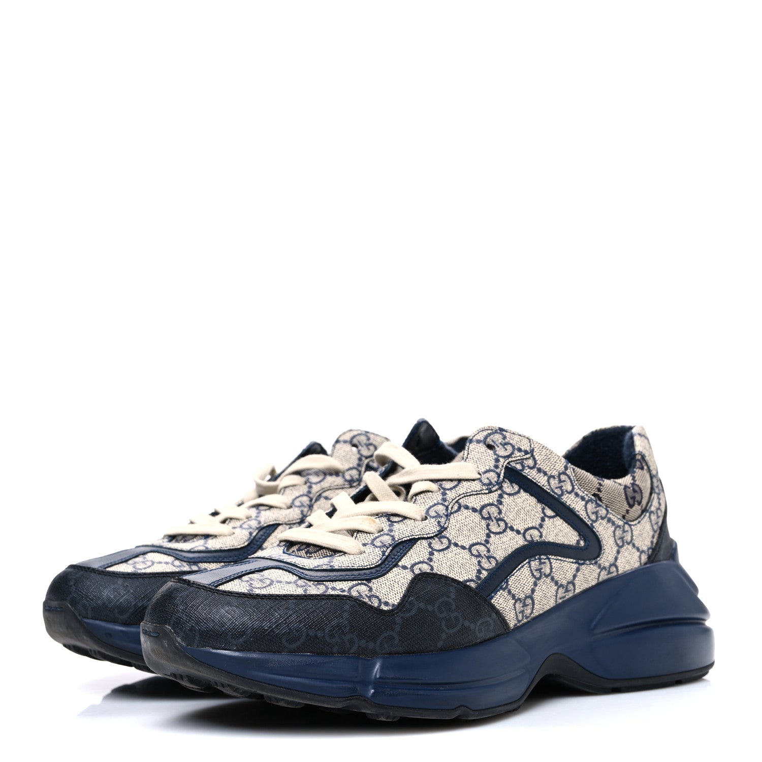 Gucci GG Supreme Monogram Mens Rhyton Sneakers 8.5 Beige Black Blue