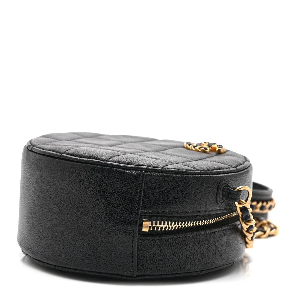 Chanel Goatskin Quilted Chanel 19 Round Clutch With Chain Black
