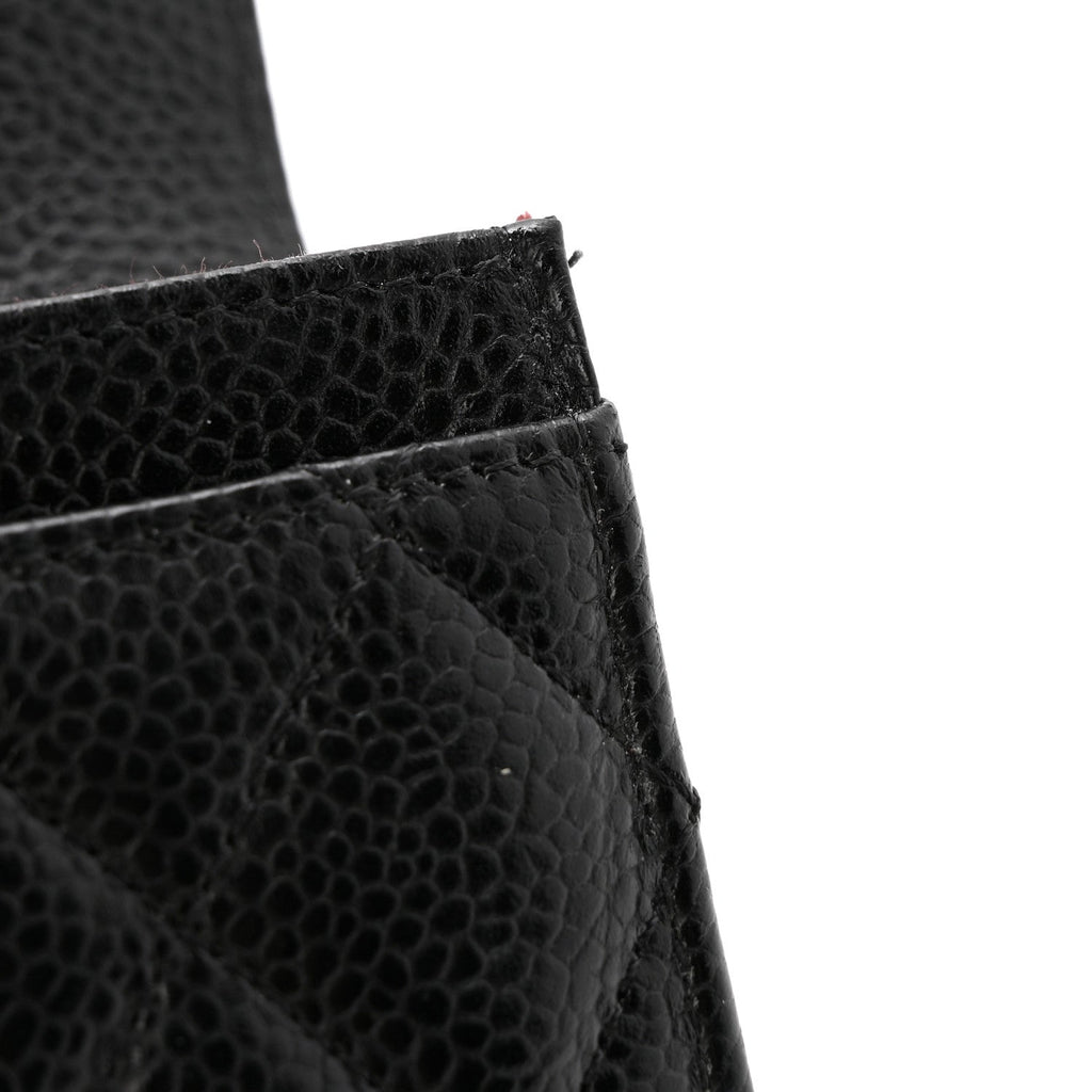 Caviar Quilted Flap Card Holder Wallet Black