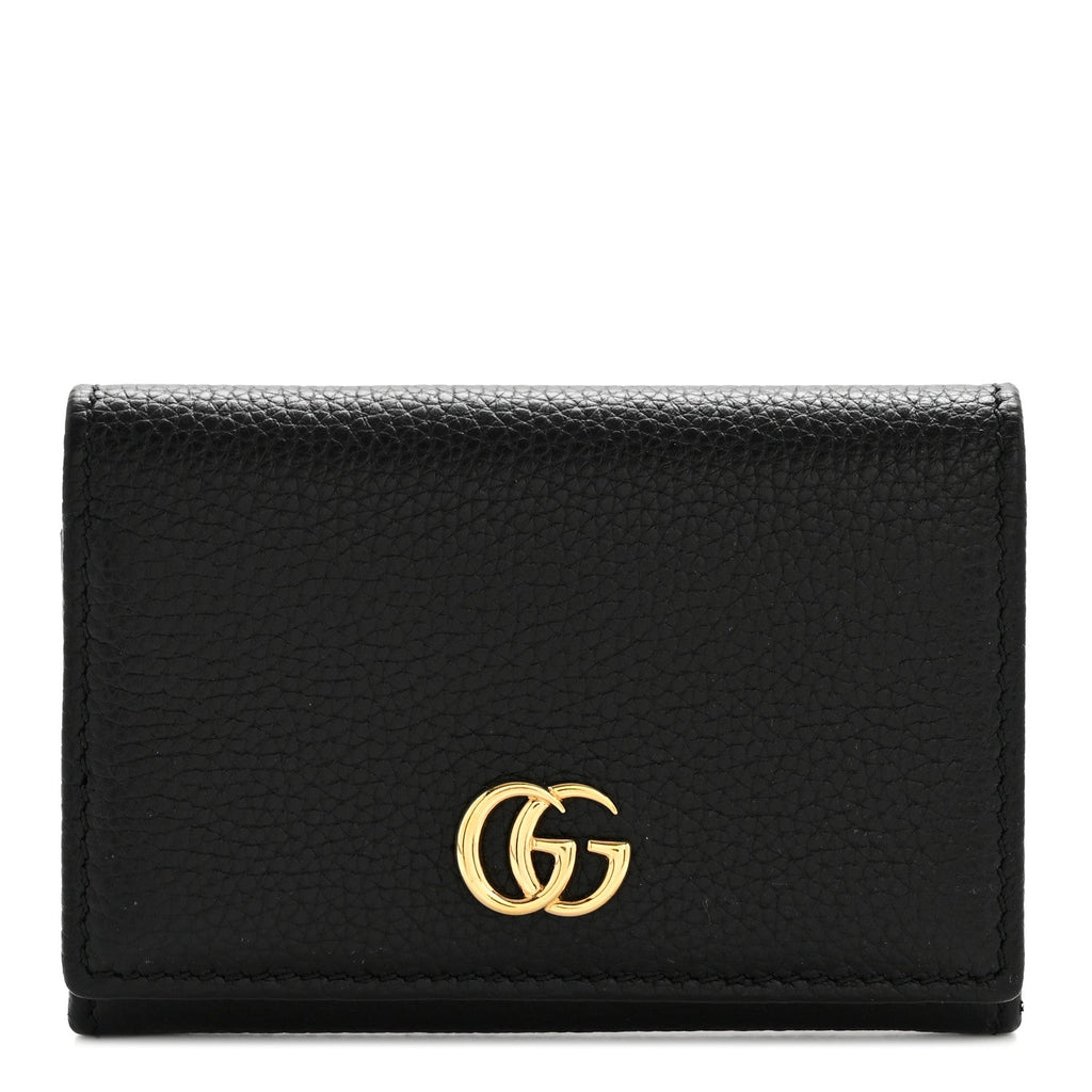 Gucci Pebbled Calfskin Bi-Color GG Marmont Card Case Black Rosso Ancora