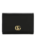 Gucci Pebbled Calfskin Bi-Color GG Marmont Card Case Black Rosso Ancora