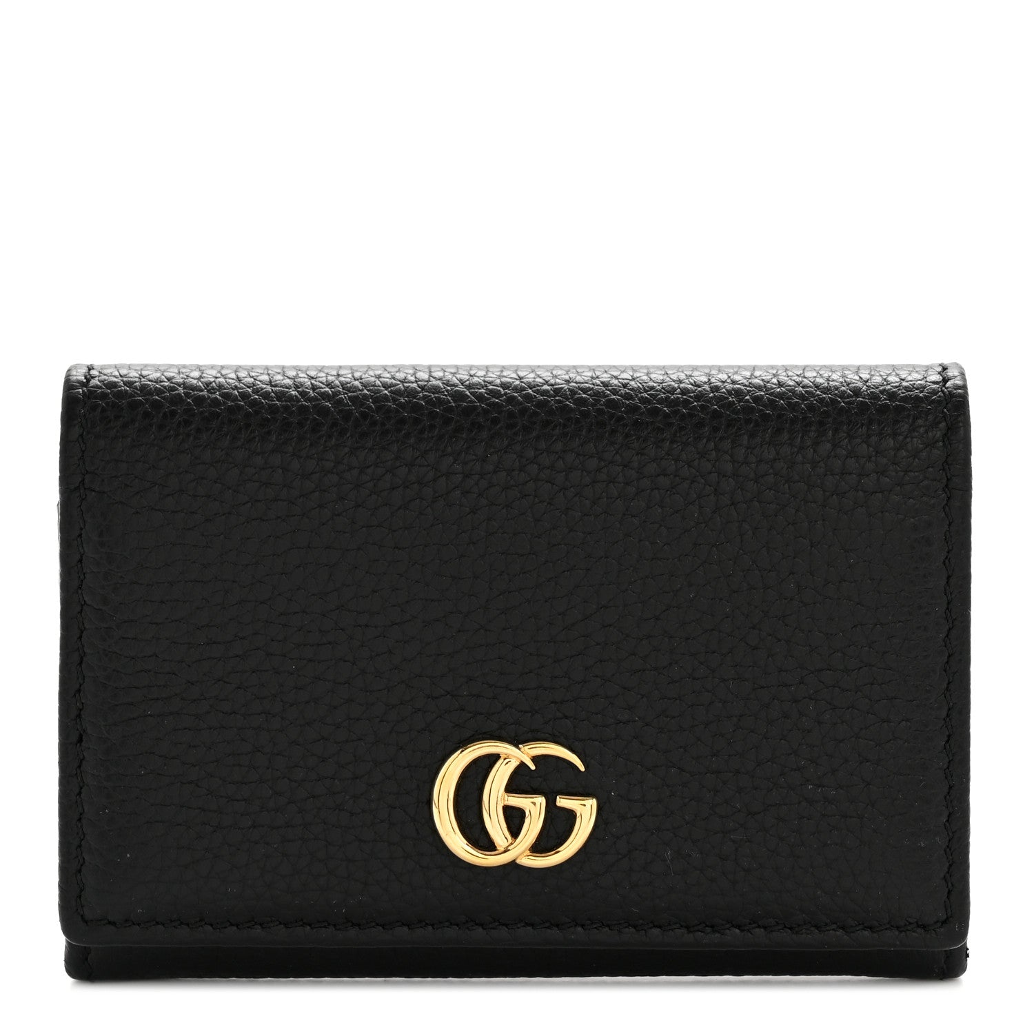 Gucci Pebbled Calfskin Bi-Color GG Marmont Card Case Black Rosso Ancora