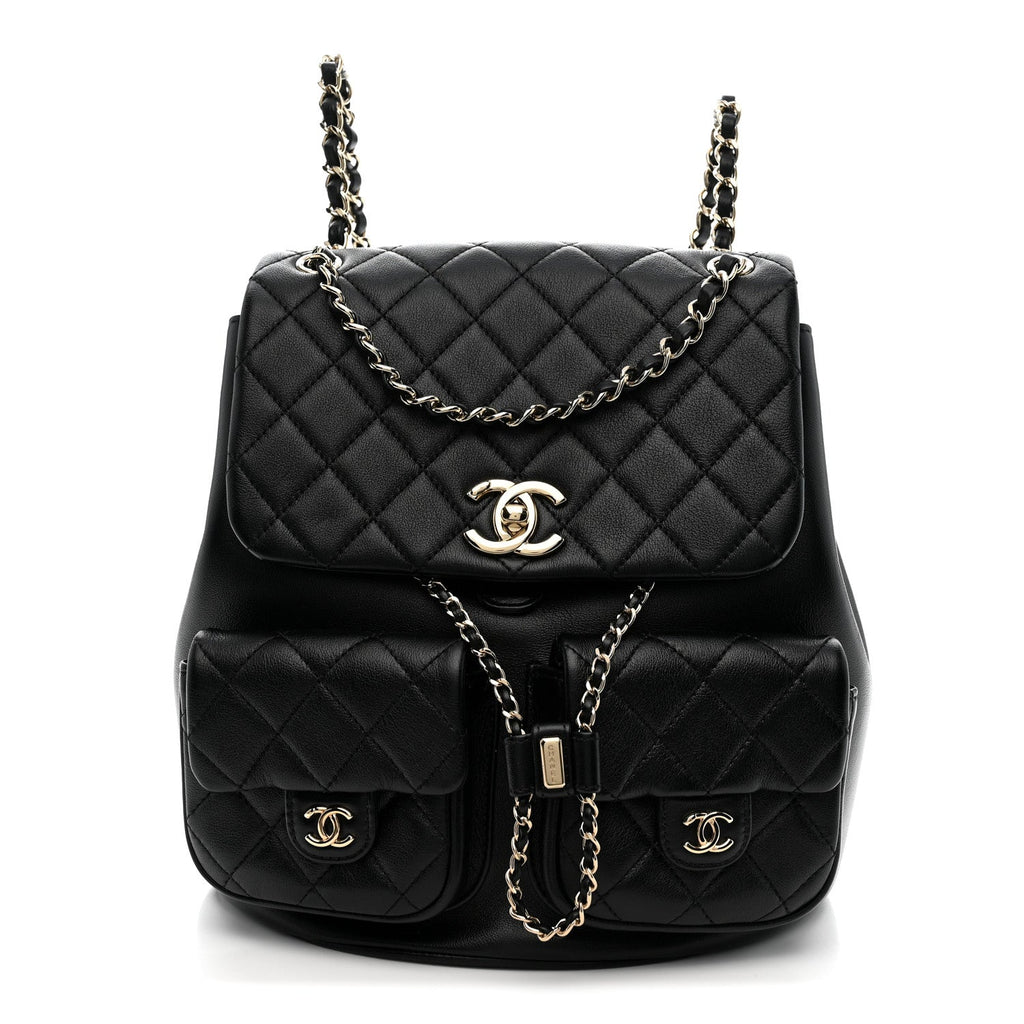 Chanel Calfskin Quilted Large Duma Pockets Drawstring Backpack Black