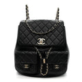 Chanel Calfskin Quilted Large Duma Pockets Drawstring Backpack Black