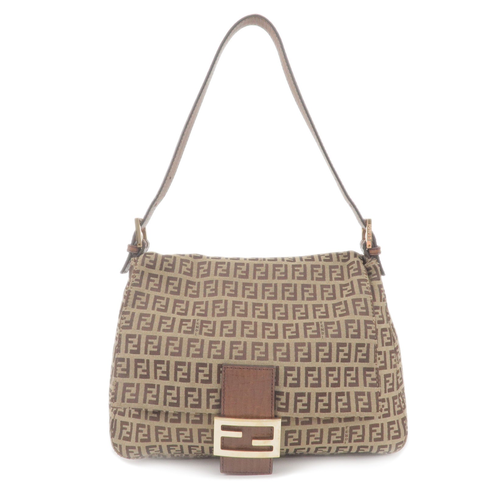 FENDI Zucchino Canvas Leather Mamma Bagutte Shoulder Bag 8BR001