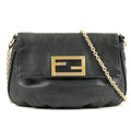 FENDI Leather Chain Shoulder Bag Purse Black 8M0276