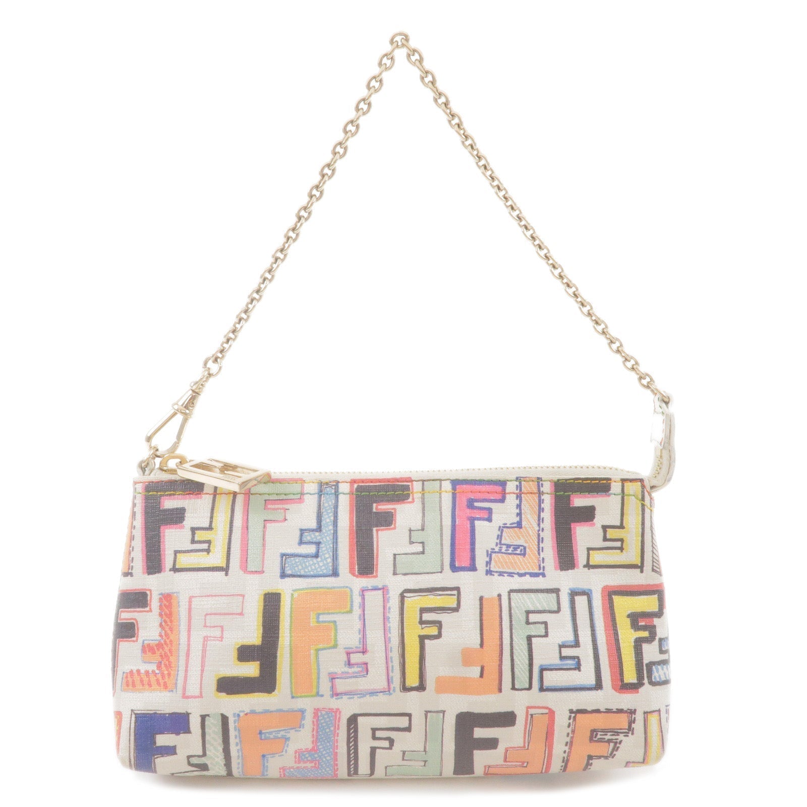 FENDI Zucca Print PVC Chain Accessory Pouch Multicolor 8BR592