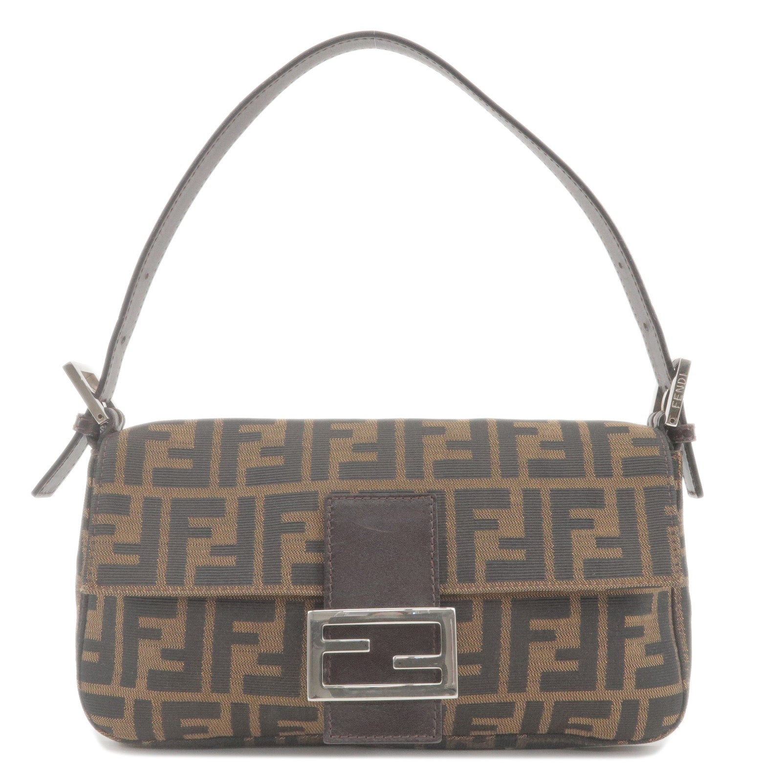 FENDI Zucca Canvas Leather Mamma Baguette Bag Khaki 26424