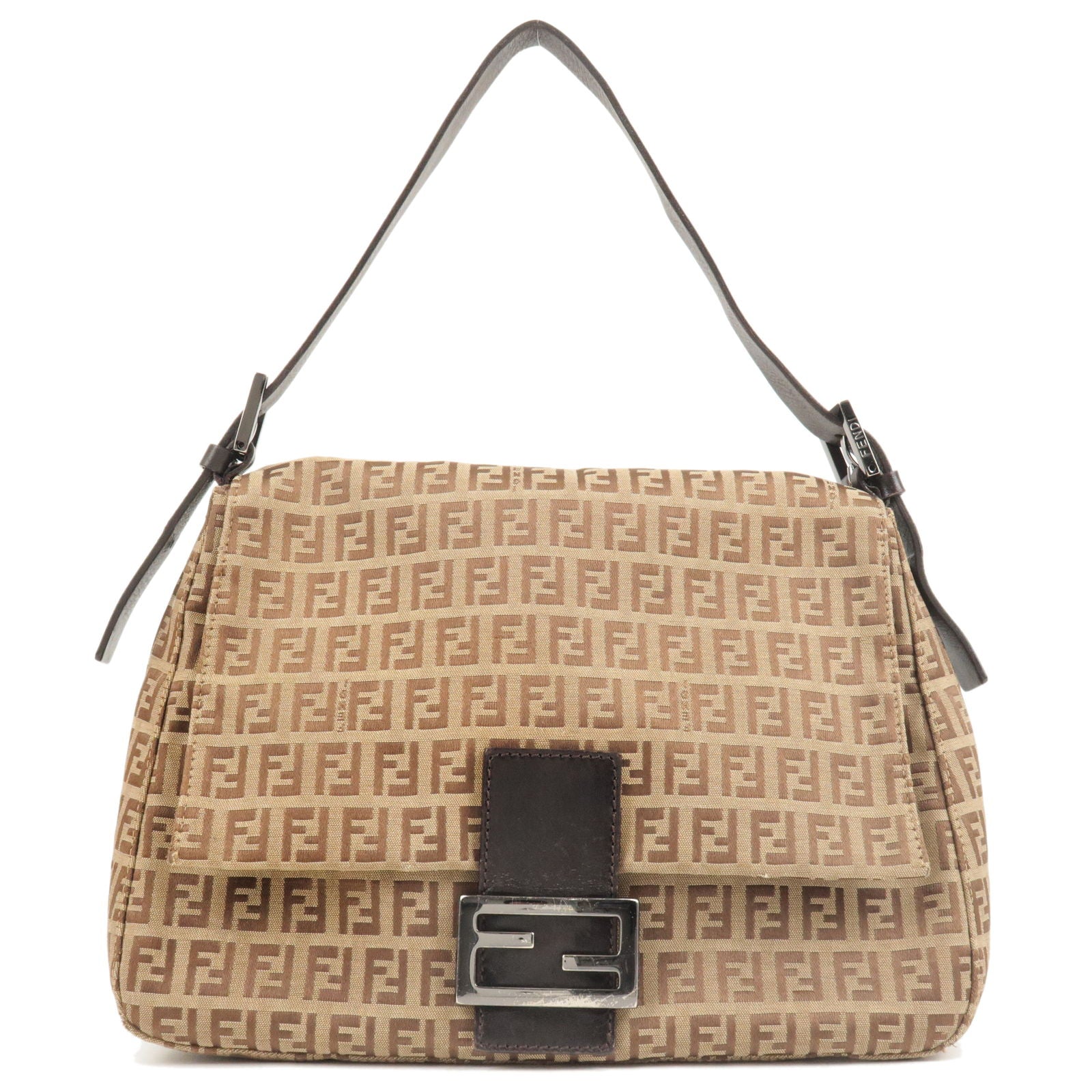 FENDI Zucchino Mamma Baguette Canvas Leather Shoulder Bag 8BR001