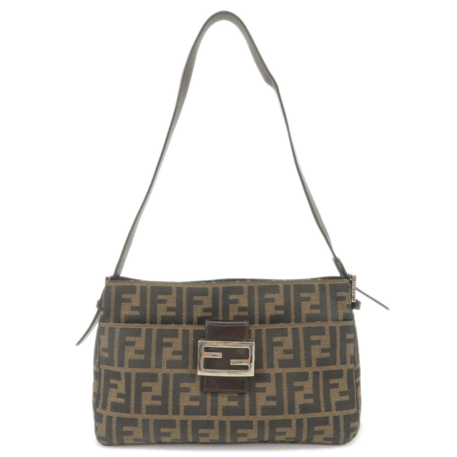 FENDI Zucca Canvas Leather Shoulder Bag Khaki Black 2656090