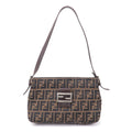 FENDI Zucca Canvas Leather Shoulder Bag Brown Black 26566