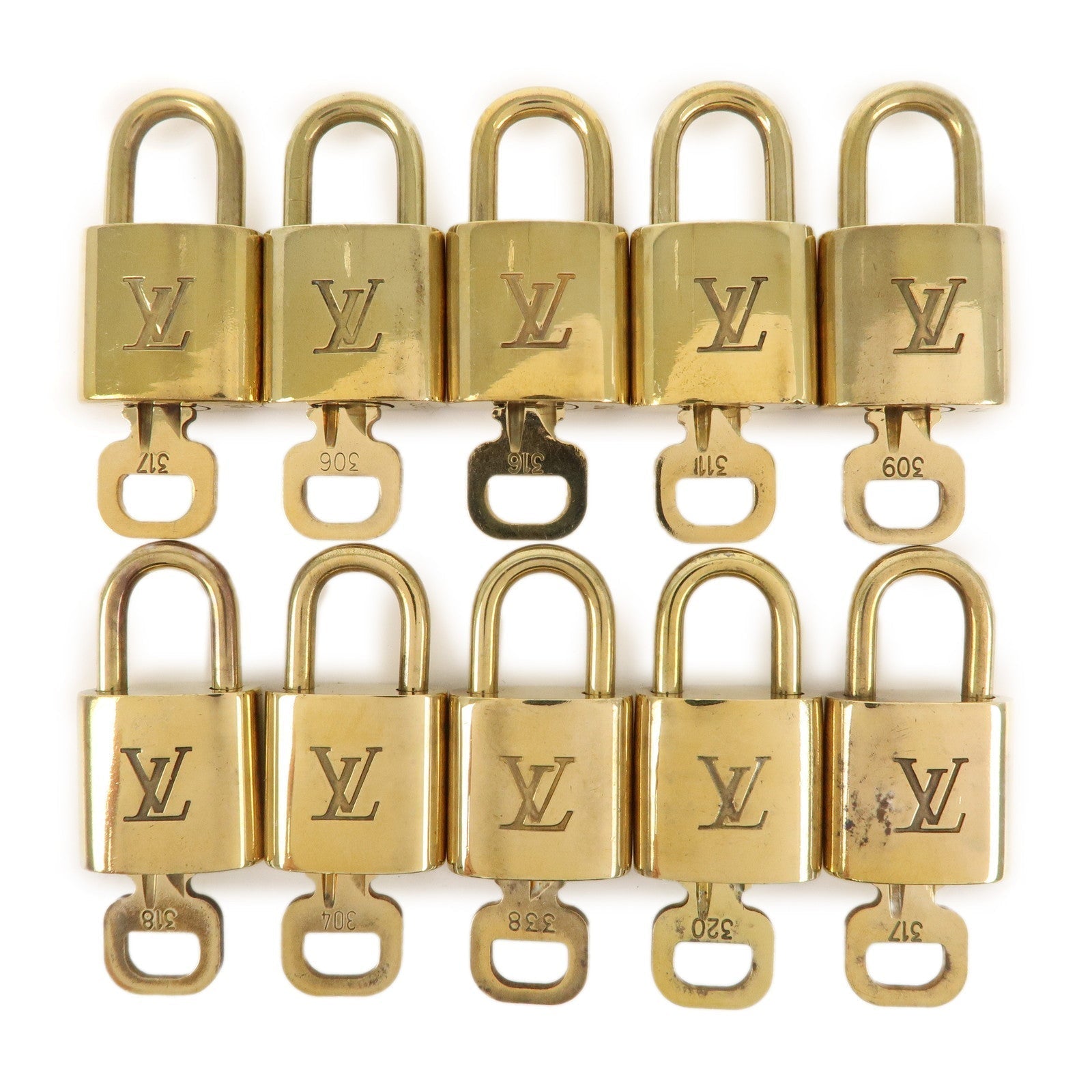 Louis Vuitton Set of 10 Lock & Key Cadena Key Lock Gold