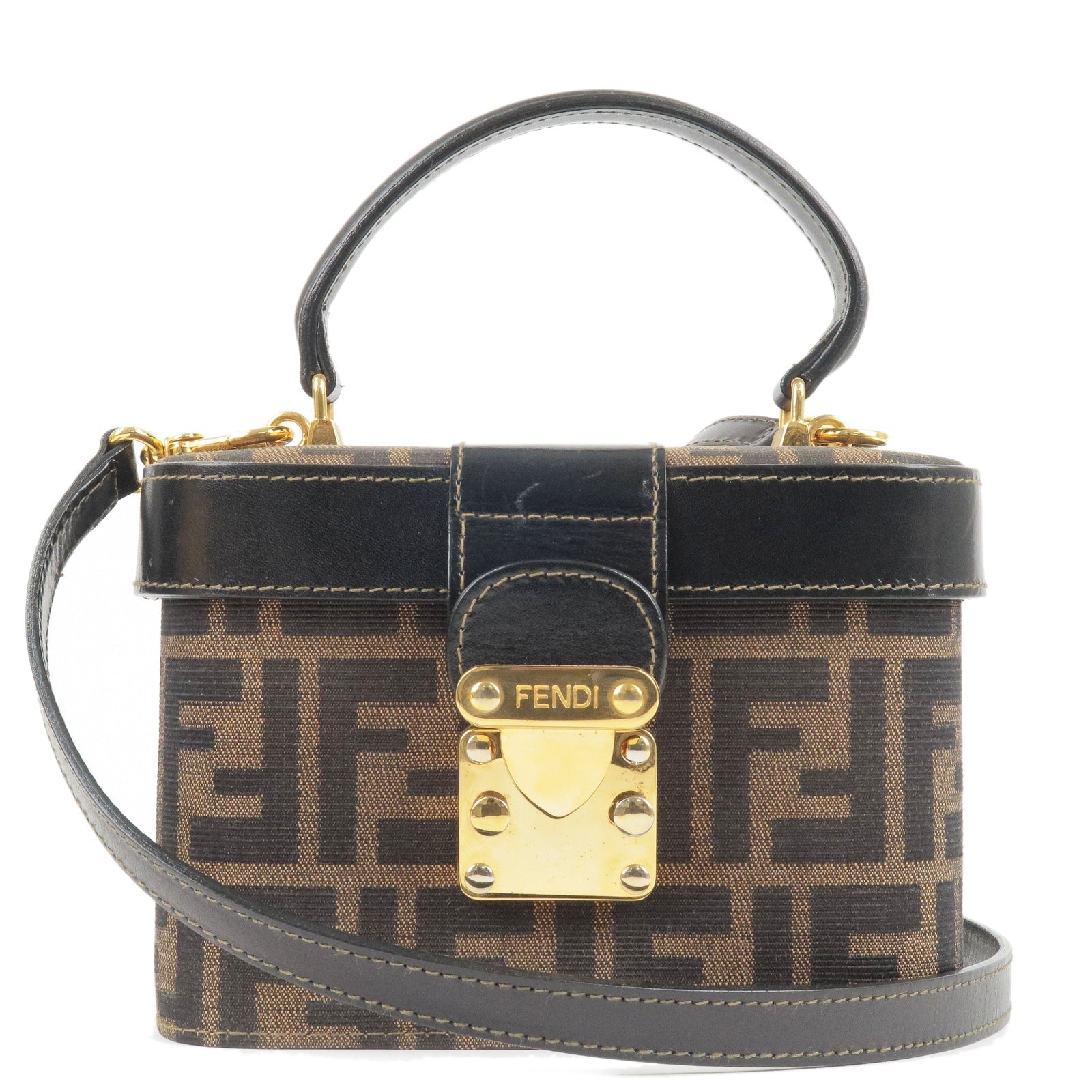 FENDI Zucca Canvas Leather Vanity Bag 2way Hand Bag 091493108