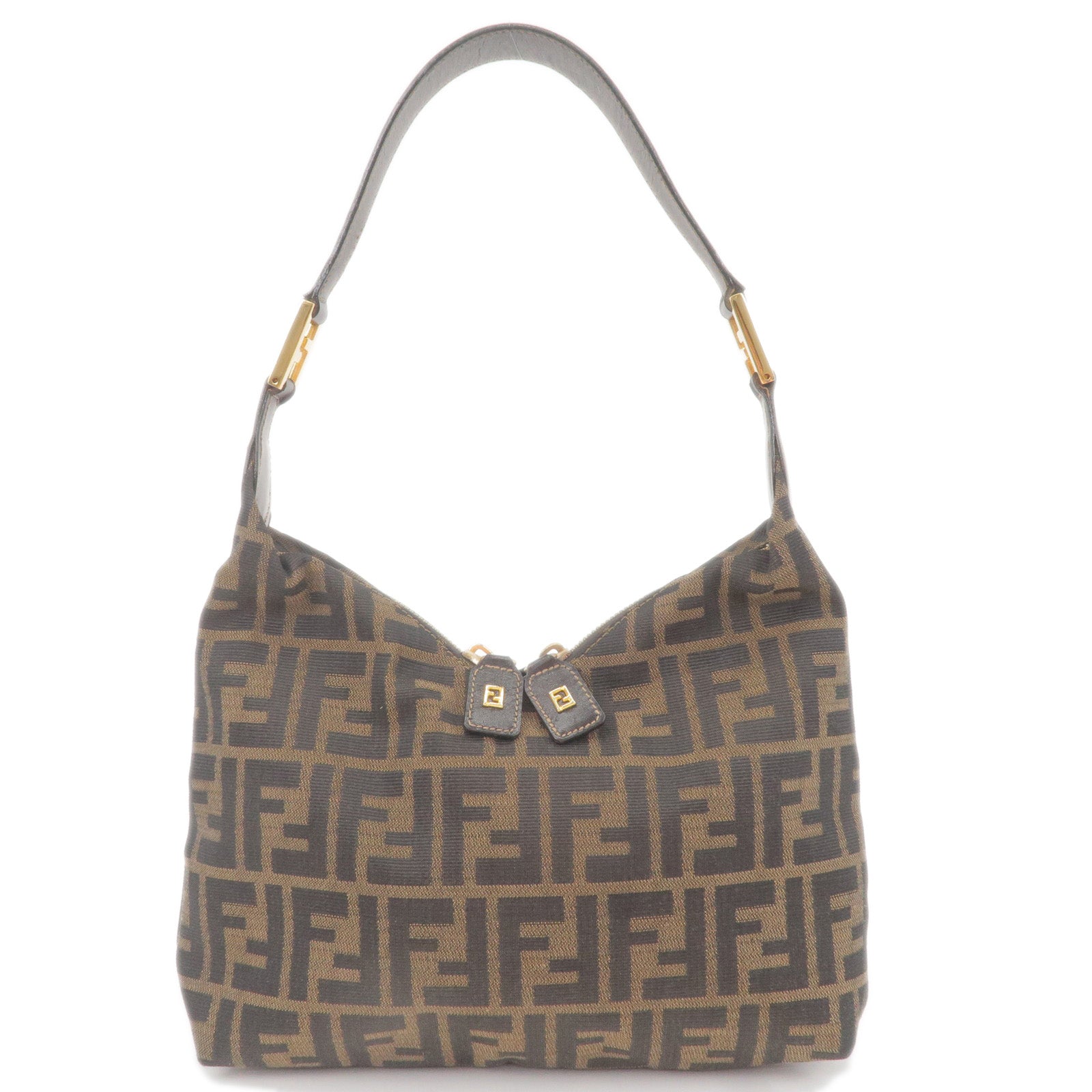 FENDI Zucca Canvas Leather Shoulder Bag Brown Black 83156960981