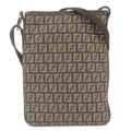 FENDI Zucchino Canvas Leather Shoulder Bag Beige Brown 8BT079