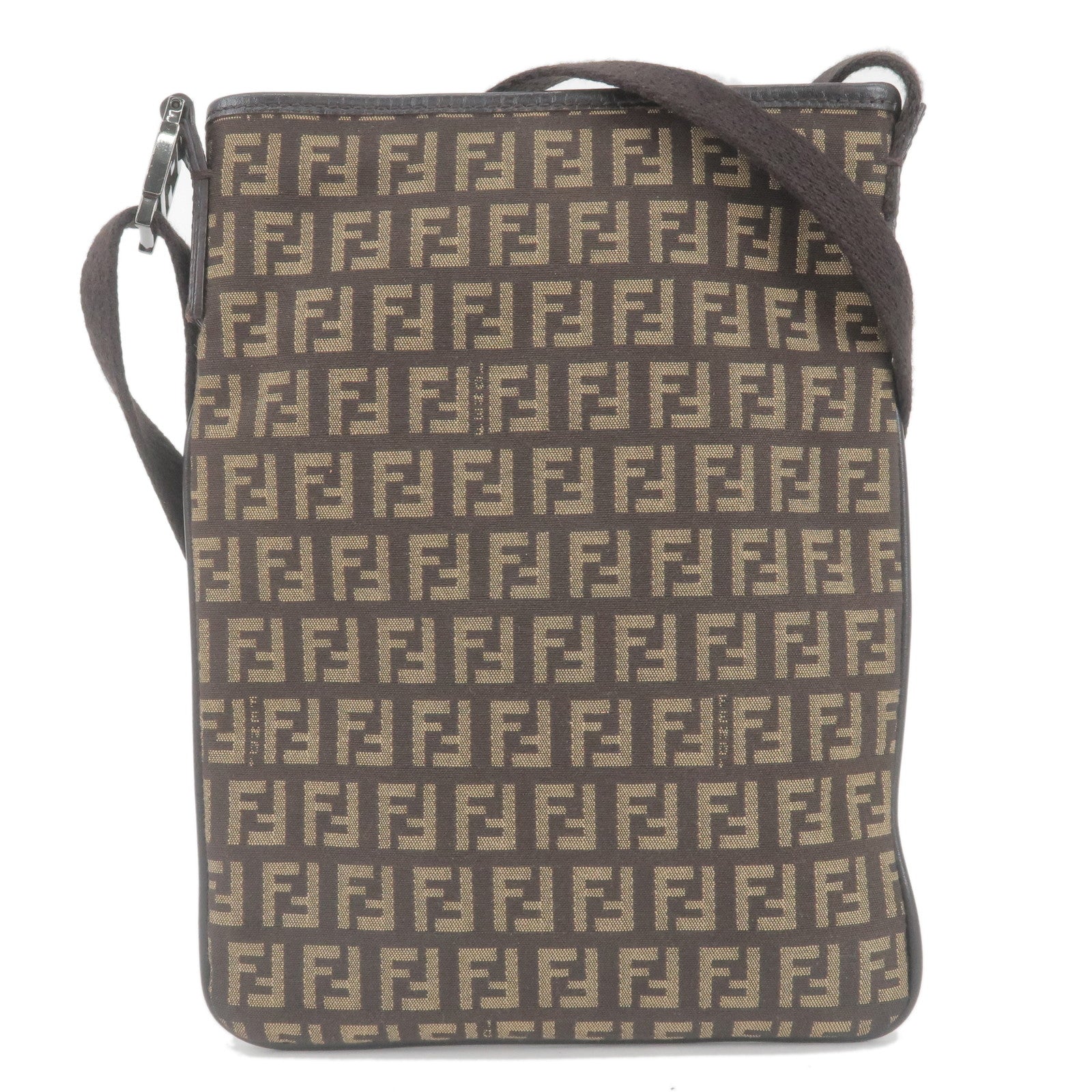 FENDI Zucchino Canvas Leather Shoulder Bag Beige Brown 8BT079