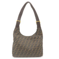 FENDI Zucca Canvas Leather Shoulder Bag Khaki Brown Black