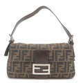 FENDI Zucca Mamma Baguette Canvas Leather Shoulder Bag Brown Black