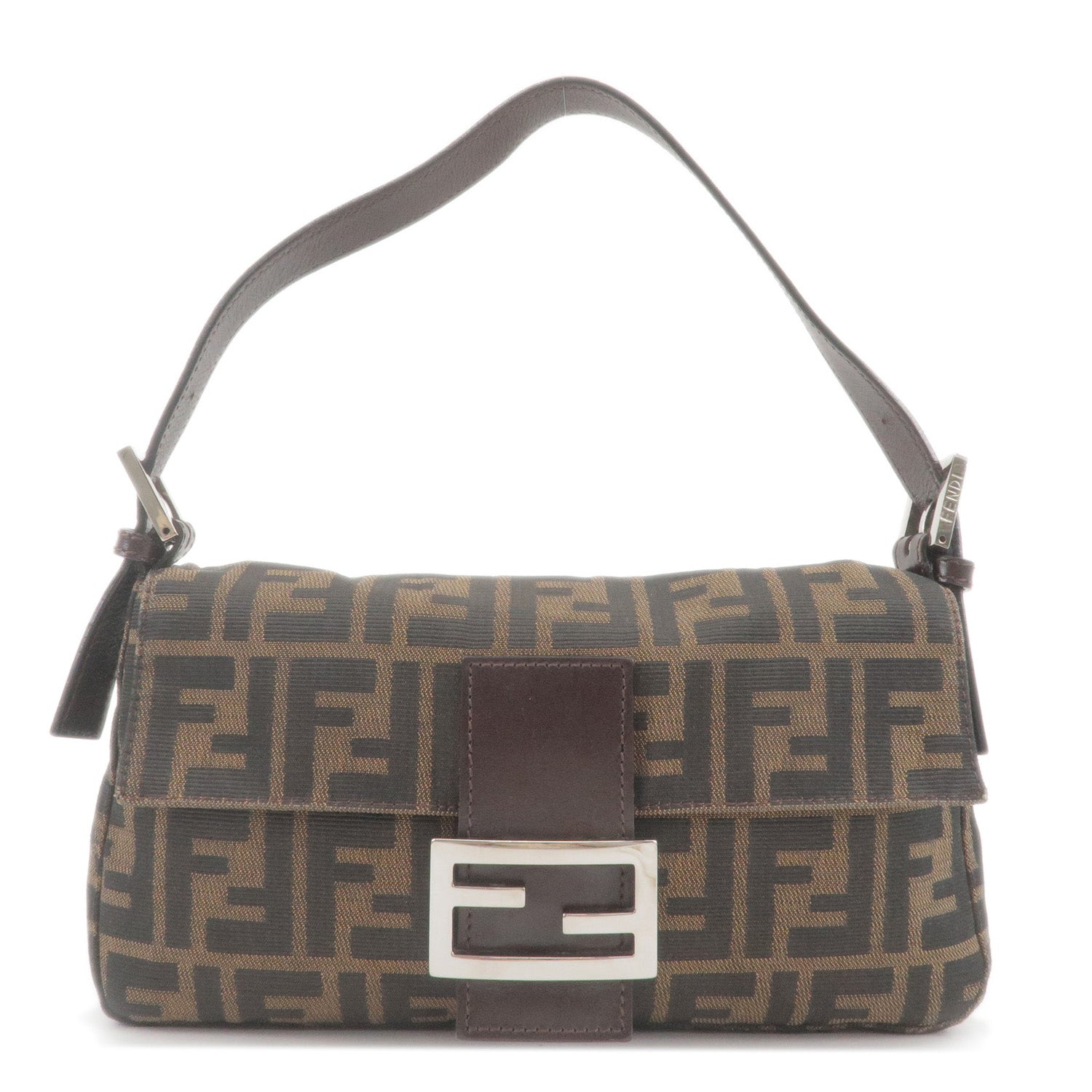 FENDI Zucca Mamma Baguette Canvas Leather Shoulder Bag Brown Black
