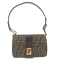 FENDI Zucca Canvas Leather Shoulder Bag Brown Black 26434