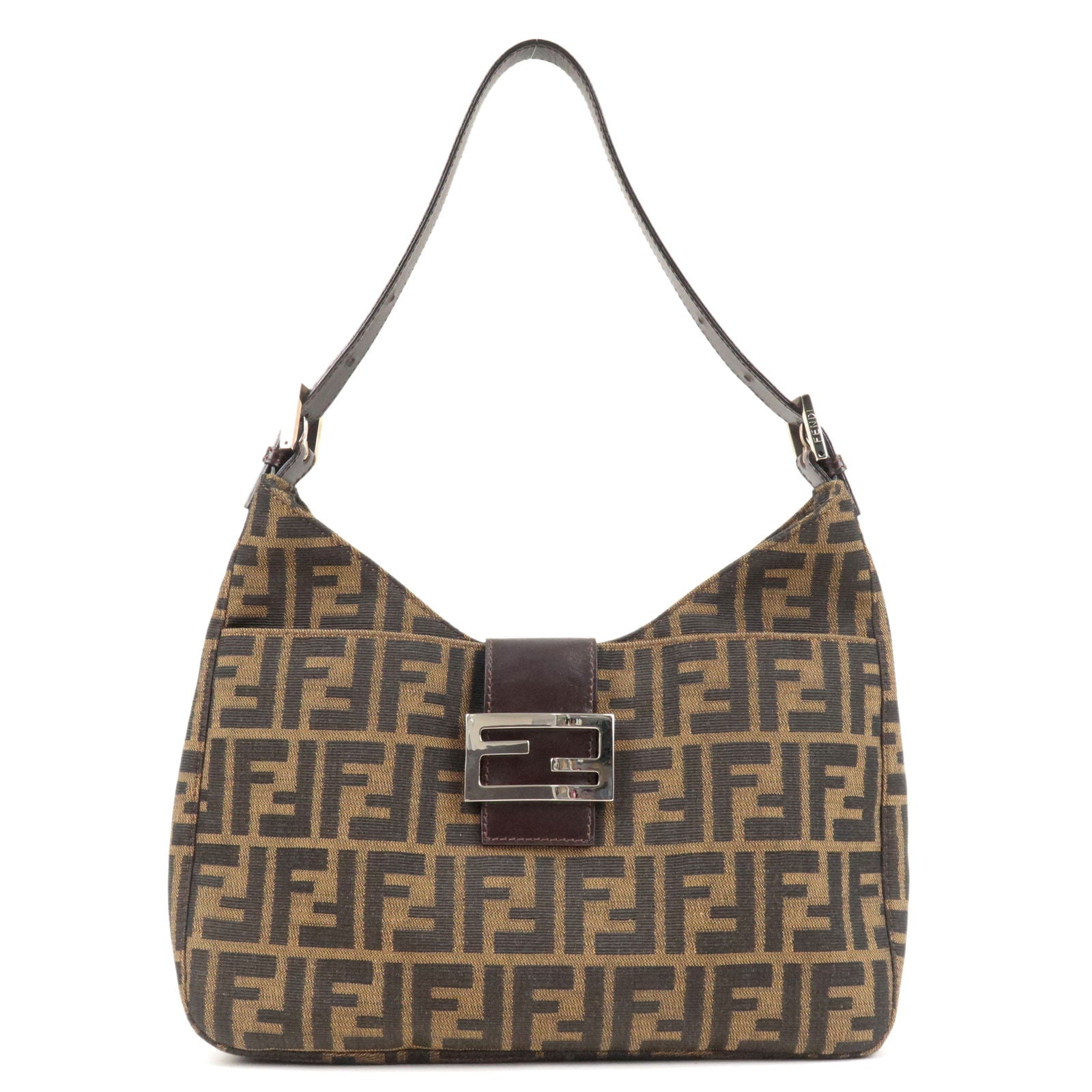 FENDI Zucca Canvas Leather Shoulder Bag Khaki Brown Black 26569