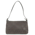 FENDI Zucchino Canvas Leather Shoulder Bag Brown Black 8BR156
