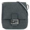 FENDI Zucchino Canvas Leather Shoulder Bag Black 8BT075