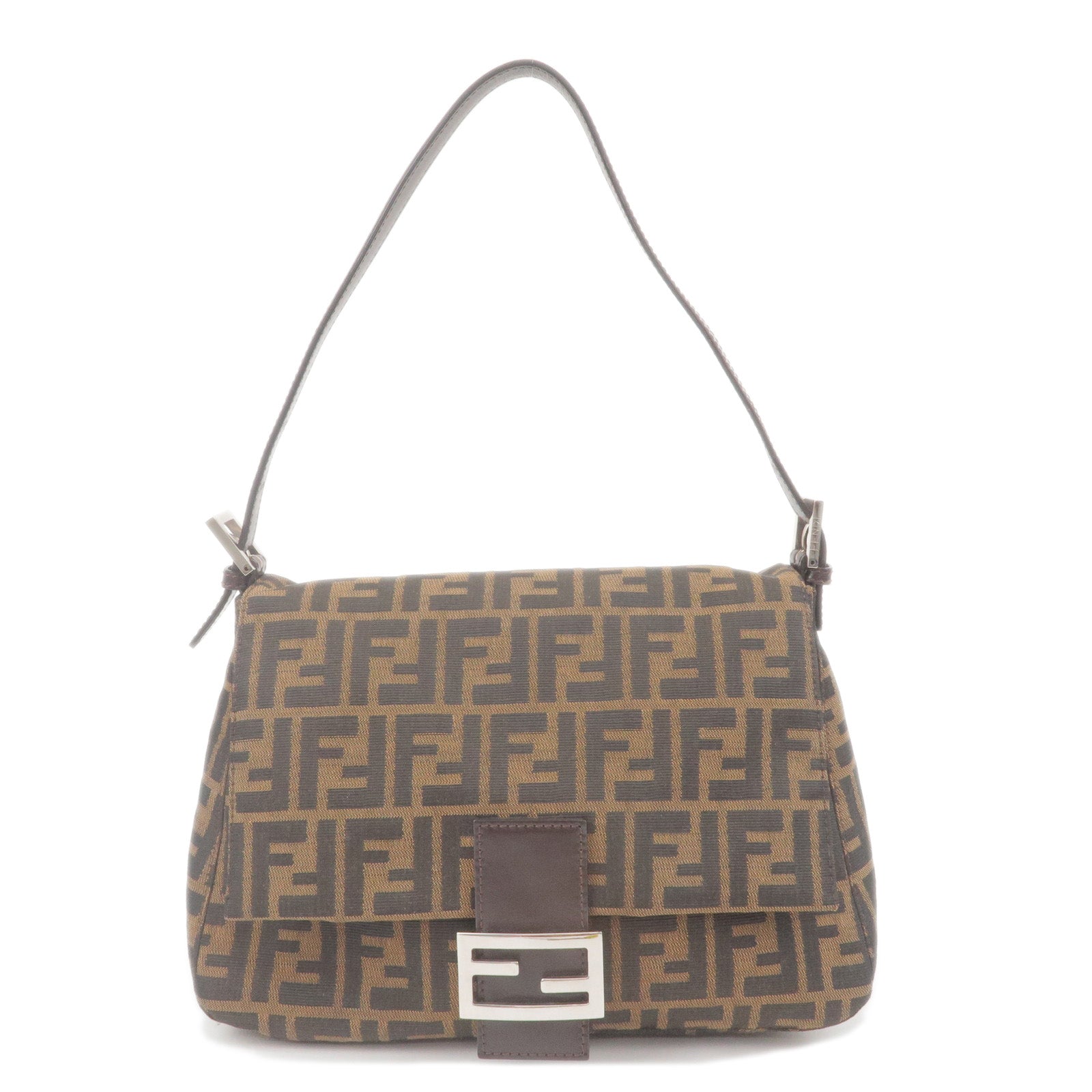 FENDI Zucca Canvas Leather Mamma Baguette Bag Brown 26325