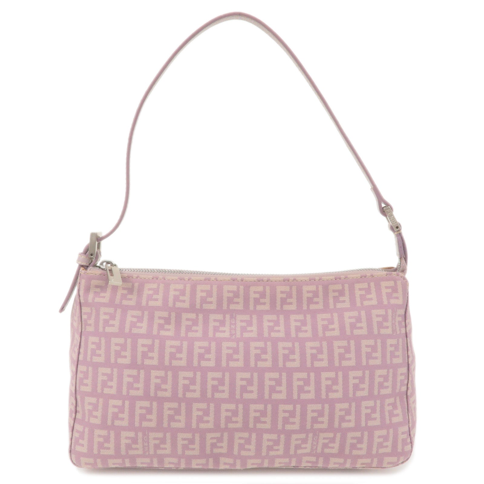 FENDI Zucchino Canvas Leather Shoulder Bag Purple 8BR267