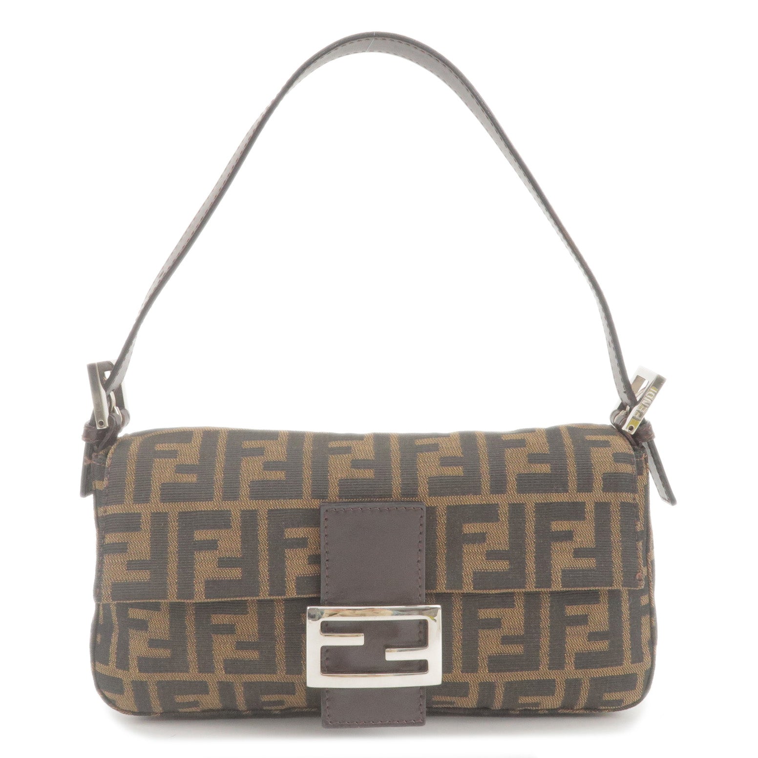 FENDI Zucca Mamma Baguette Canvas Leather Shoulder Bag Brown 26424