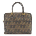 FENDI Zucca Canvas Leather Hand Bag Khaki Black Brown 15590