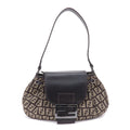 FENDI Zucchino Canvas Leather Shoulder Bag Brown Beige 8BR277
