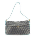 FENDI Zucchino Canvas Leather Shoulder Bag Black Light Blue 8BR145