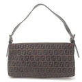 FENDI Zucchino Canvas Leather Shoulder Bag Brown Black 8BR042
