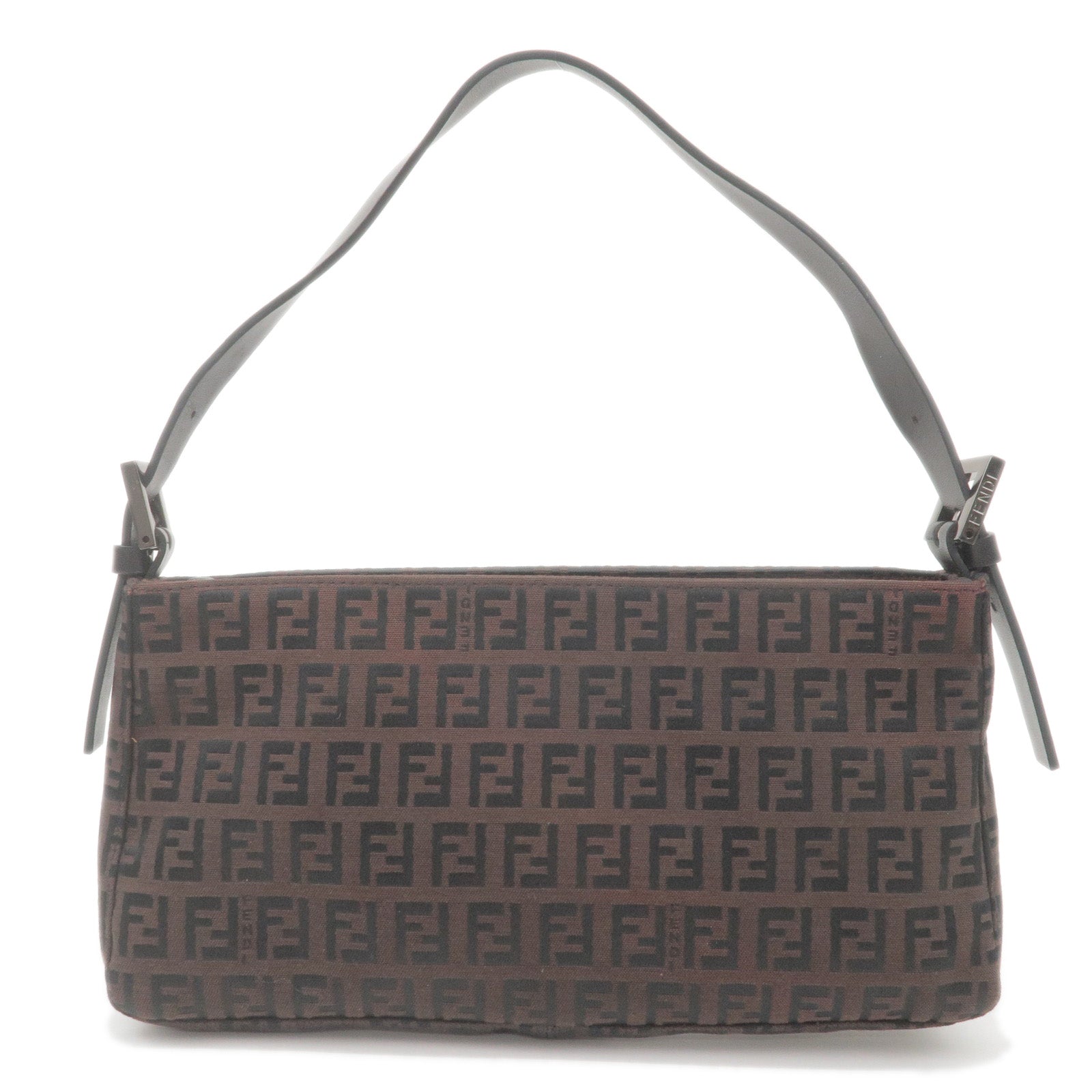 FENDI Zucchino Canvas Leather Shoulder Bag Brown Black 8BR042