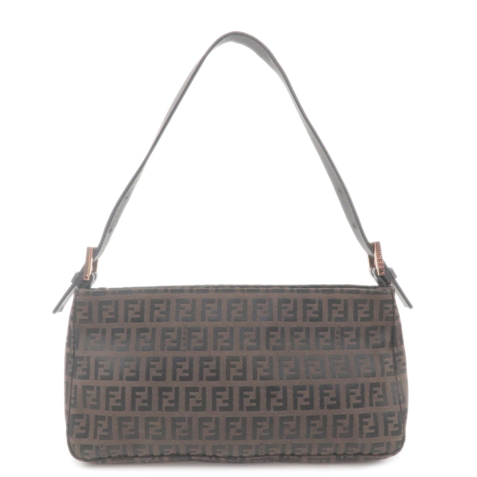 FENDI Zucchino Canvas Leather Shoulder Bag Brown 8BR042
