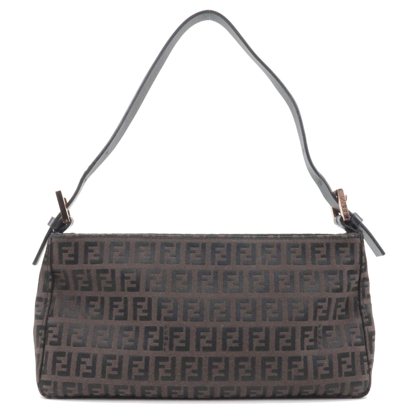 FENDI Zucchino Canvas Leather Shoulder Bag Brown Black 8BR042