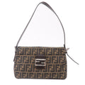 FENDI Zucca Canvas Leather Shoulder Bag Khaki Brown Black 26566