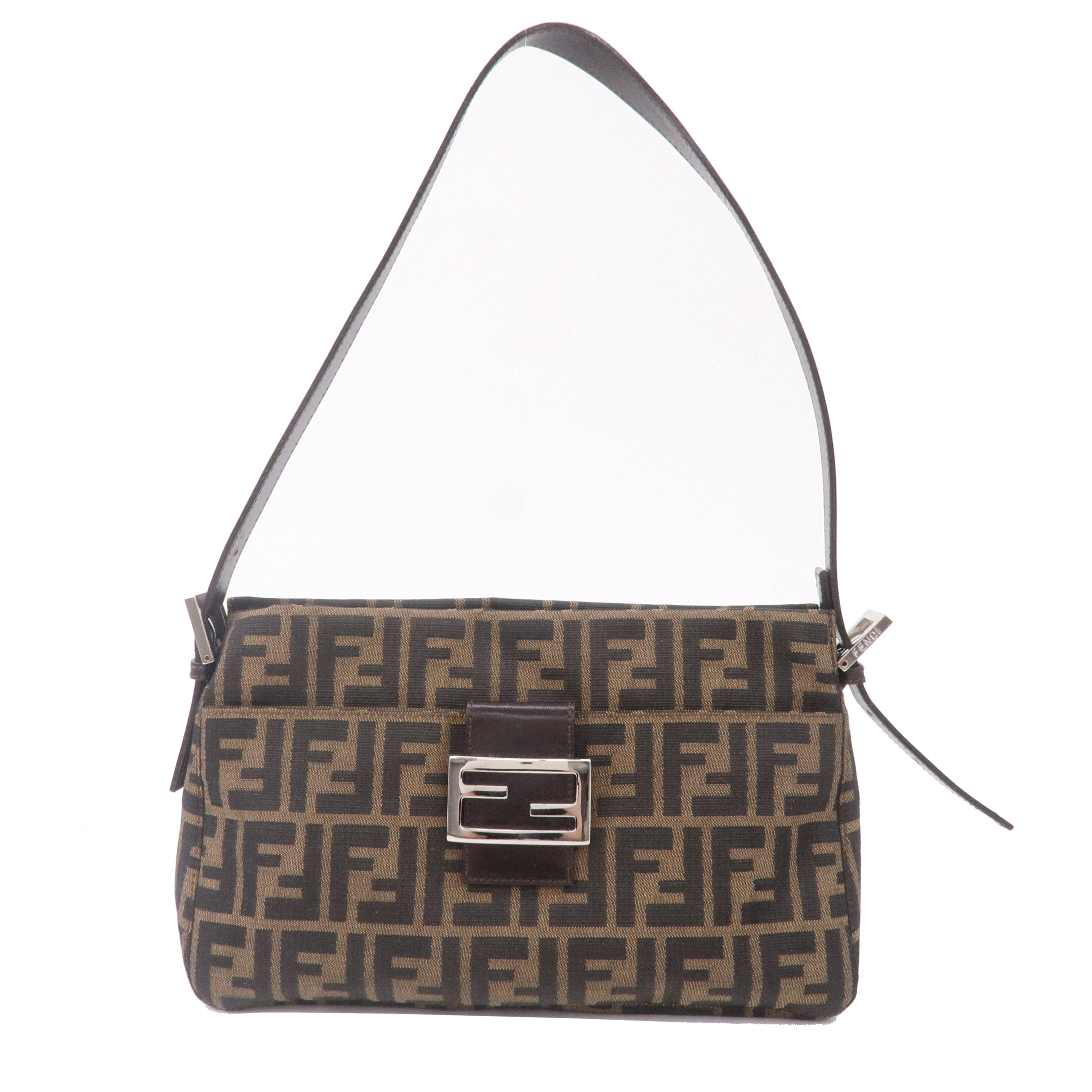 FENDI Zucca Canvas Leather Shoulder Bag Khaki Brown Black 26566
