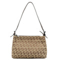 FENDI Zucchino Canvas Leather Shoulder Bag Hand Bag Beige Brown