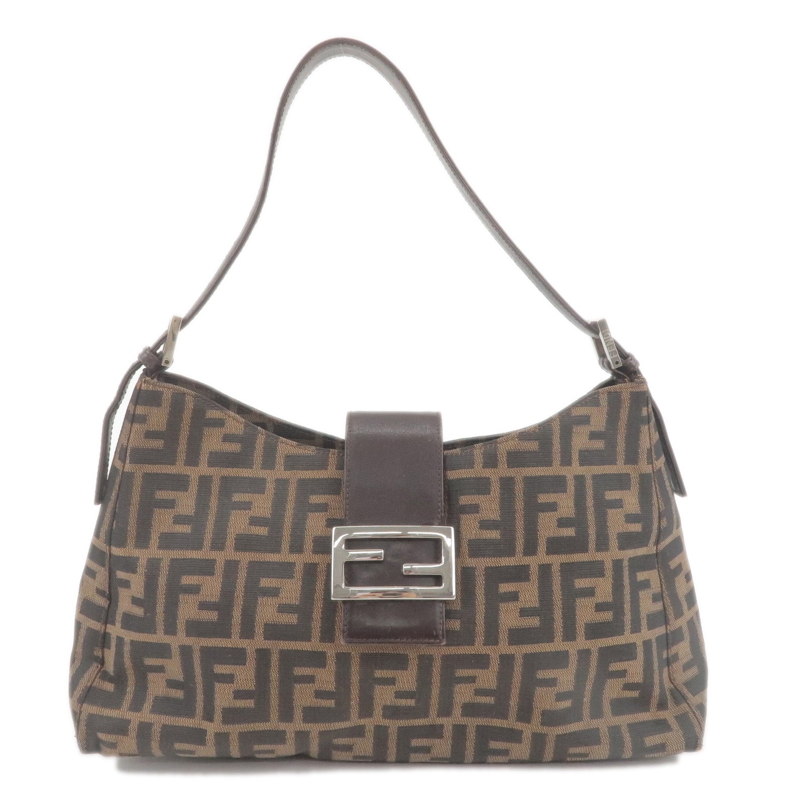 FENDI Zucca Canvas Leather Shoulder Bag Khaki Black 0916115002