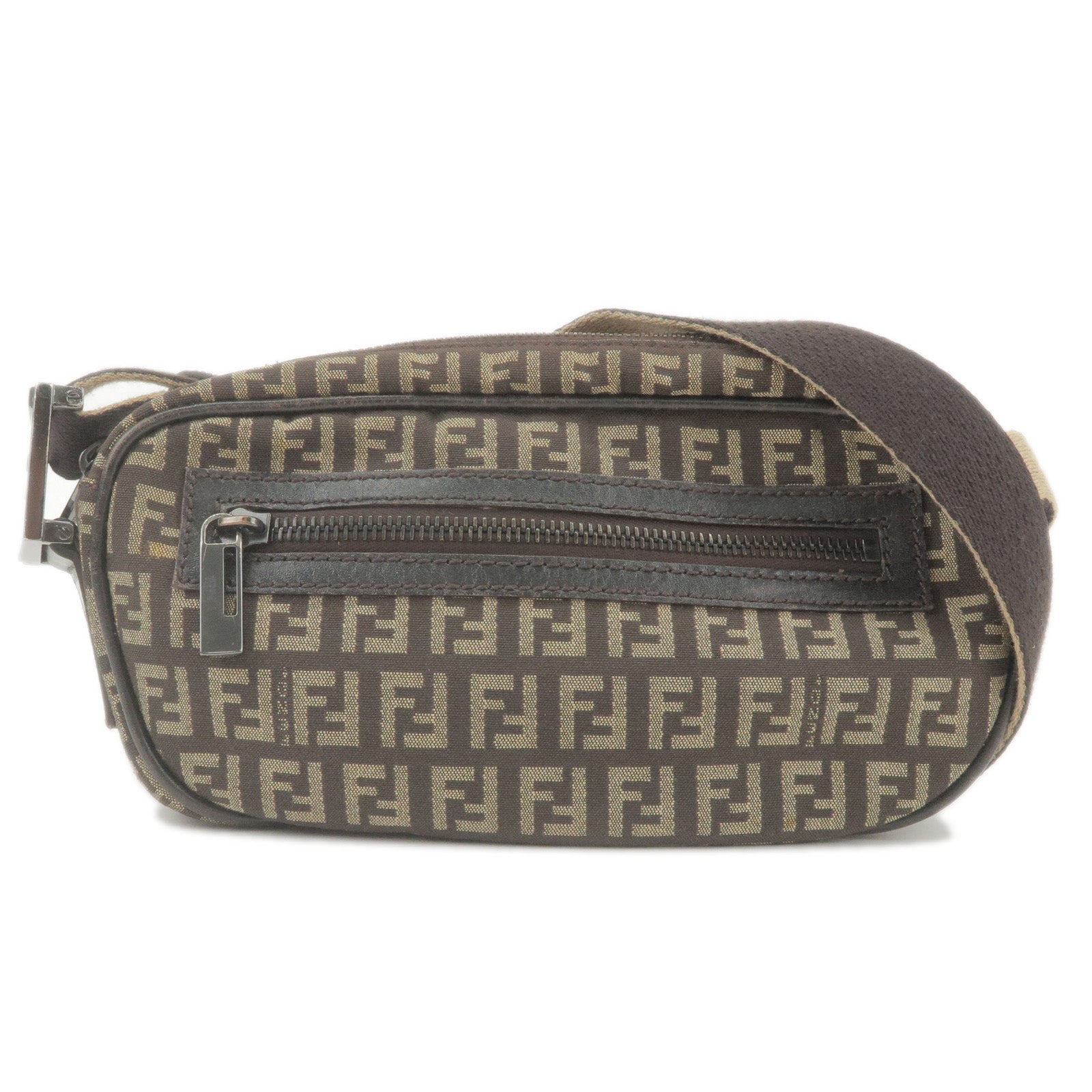 FENDI Zucchino Canvas Leather Shoulder Bag Beige Brown 8BR324
