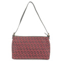 FENDI Zucchino Canvas Leather Pouch Hand Bag Red Black 8BR156
